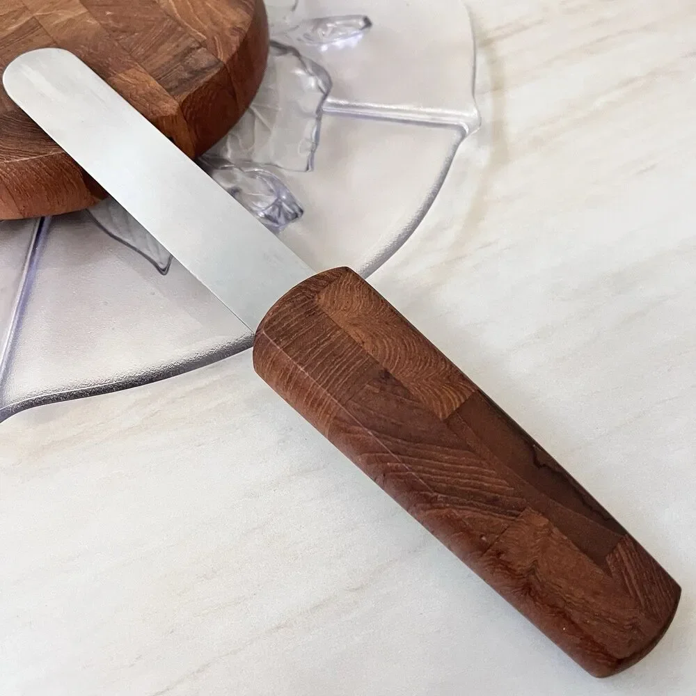 Vintage MCM Dansk Designs Round Cheese Cutting Board w/ Knife / Spreader Handle